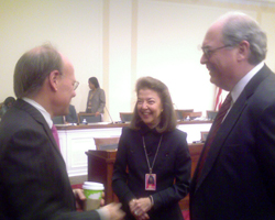 Chairman Cohen (left) talks with LSC President Helaine M. Barnett and LSC Vice-Chairman Michael D. McKay.