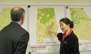 Ms. Choi briefs Mr. Sandman on the response to the tornado outbreak in the South.