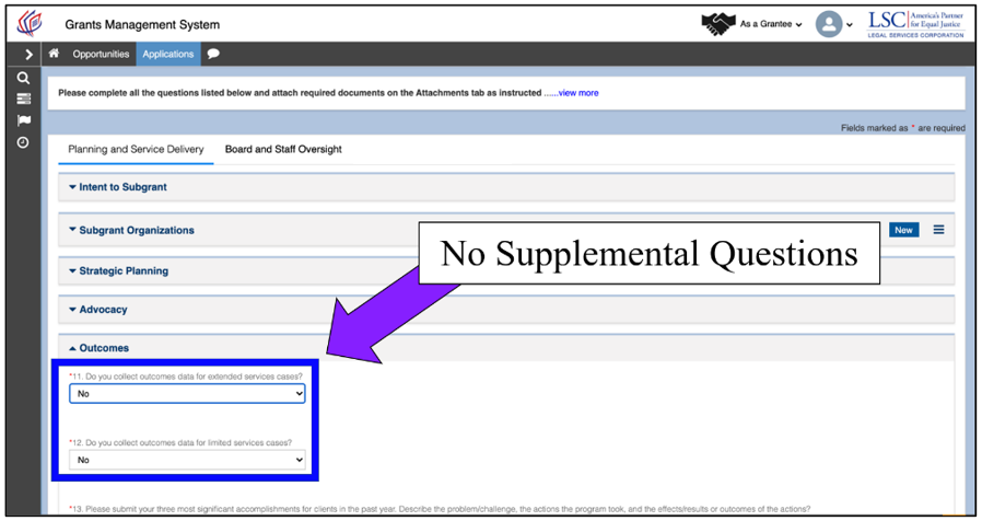 Image of a Required Question Response with No Supplemental Questions