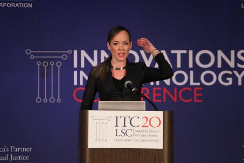 Woman at podium 