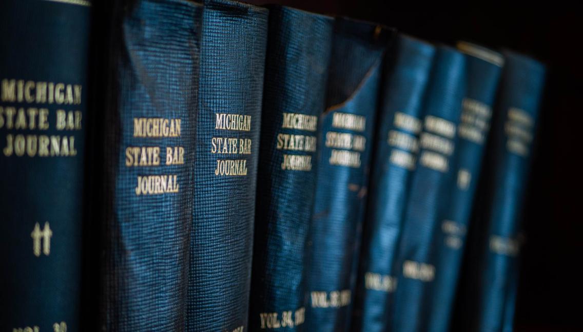 Law books on a bookshelf