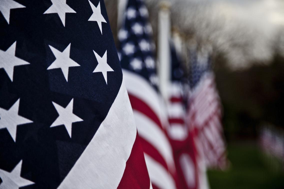 A line of U.S. flags