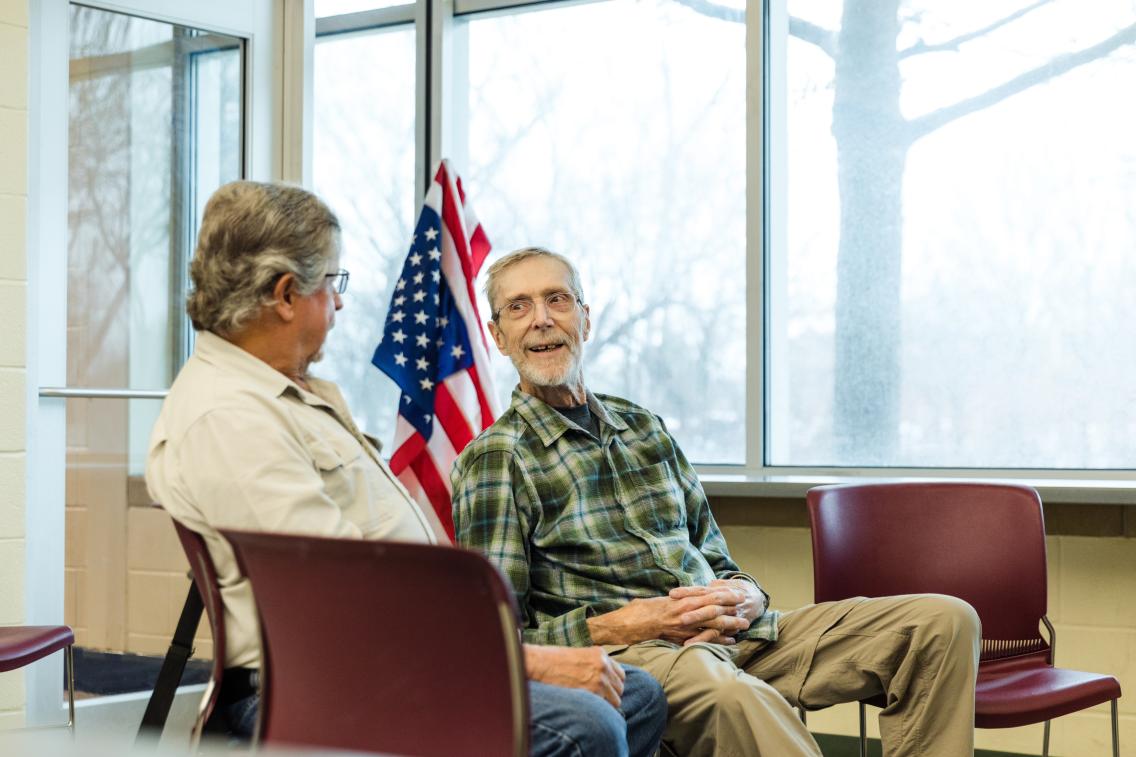 veteran sitting in office