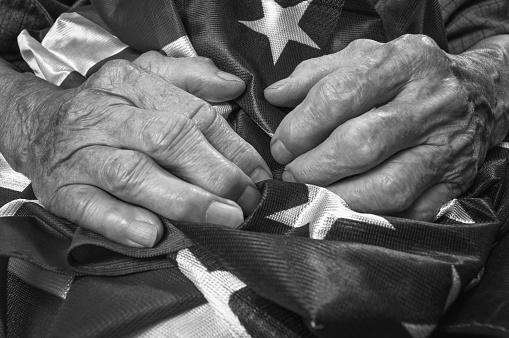 veteran holding american flag